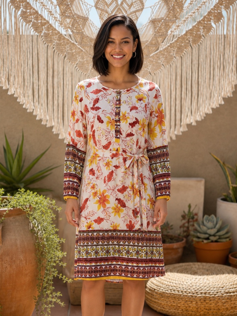NWT Figueroa & Flower Boho Tie-Waist Midi Dress with Floral Print Size Large